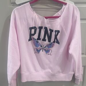 PINK Victoria's Secret Light Pink Sweatshirt with Butterfly, Small